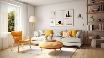 Fototapeta na wymiar 3d model of the living room with wooden flooring