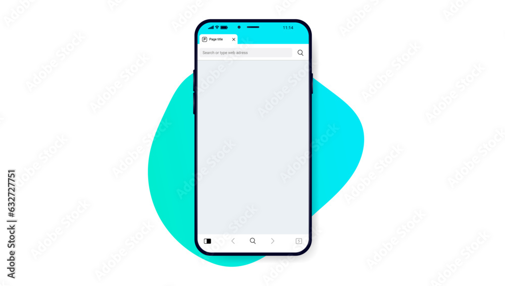 Fototapete Mobile phone with open web browser mockup - Smartphone with blank empty internet browser with teal and blue abstract background shape