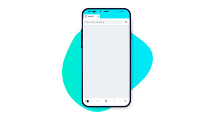 Mobile phone with open web browser mockup - Smartphone with blank empty internet browser with teal and blue abstract background shape