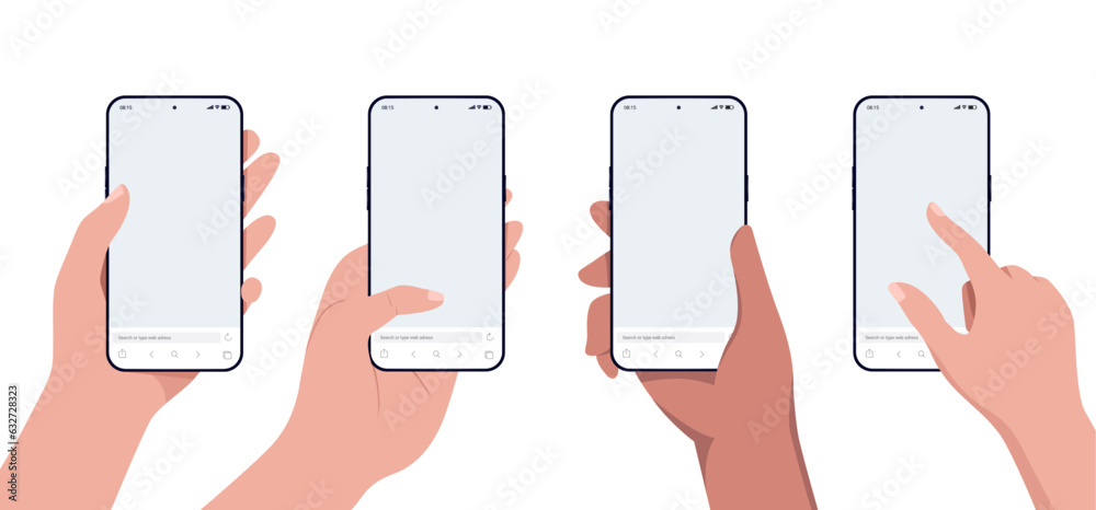 Leinwandbilder phone in hand mockup collection - vector template with hands holding smartphones and using touchscre
