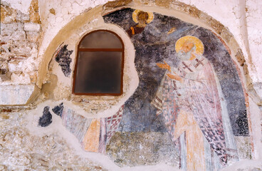 Pantanassa monastery (exterior view, detail) byzantine city Mistras, Taygetos mountains Lakonia,...
