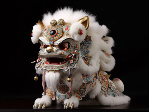 A pixiu plushie statue on a golden table Generative Ai