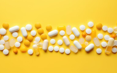 Various types of pills on a clean, plain background. vitamin tablets. the concept of medical drugs for health.