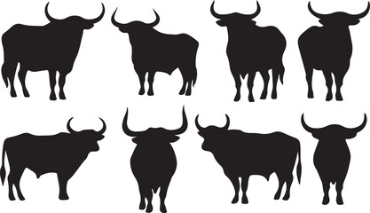 Water Buffalo silhouettes and icons. Black flat color simple elegant Water Buffalo animal vector and illustration. - obrazy, fototapety, plakaty