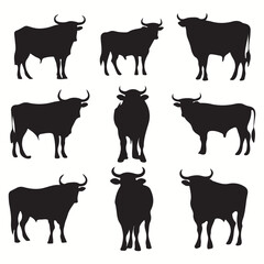 Water Buffalo silhouettes and icons. Black flat color simple elegant Water Buffalo animal vector and illustration.