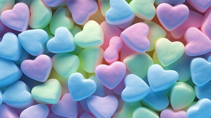 Colorful Pastel Heart-Shaped Marshmallows Background