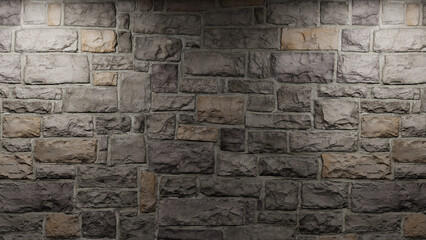 old stone wall, facade spotlights. realistic 3D rendering. illustration.