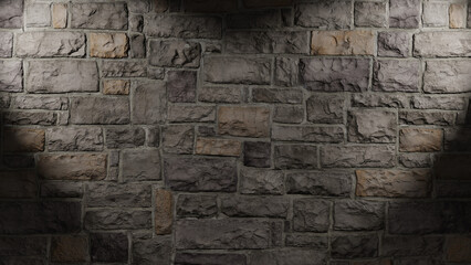 old stone wall, spotlights. realistic 3D rendering. illustration.