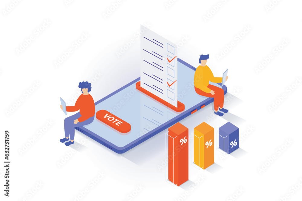 Poster election and voting concept in 3d isometric design. people vote in elections, calculating votes and 