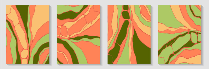 Liquid acrylic pattern backdrop template vector set. Trendy brochures. Puzzle structure book