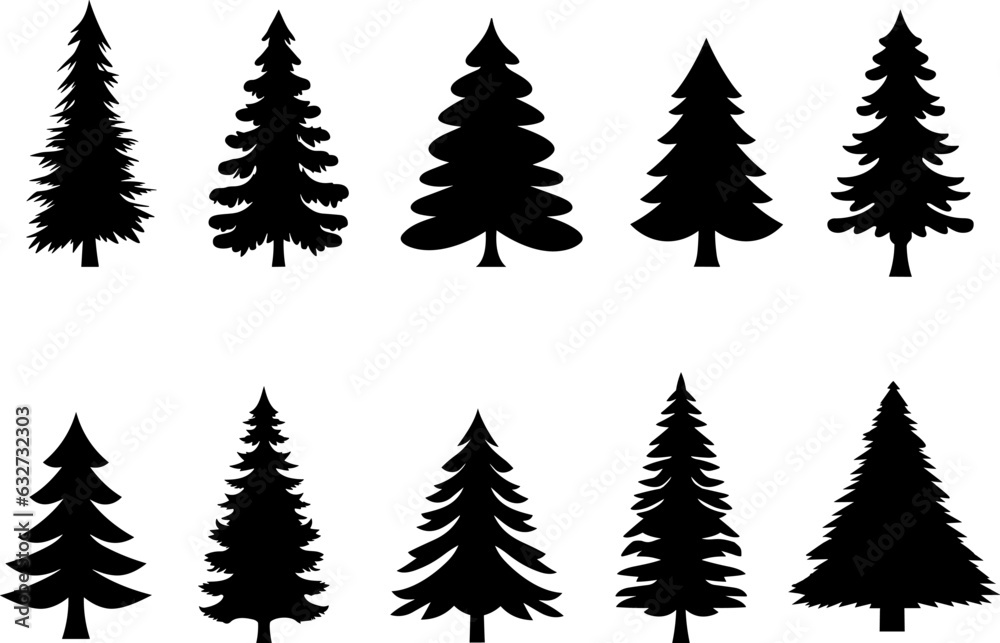 Aufkleber set of christmas tree vector black icon.simple flat chriasmas tree collection .pine tree.