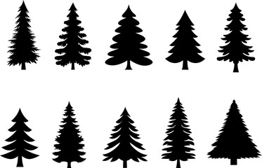 Obraz premium Set of Christmas tree vector black icon.Simple flat chriasmas tree collection .Pine tree.