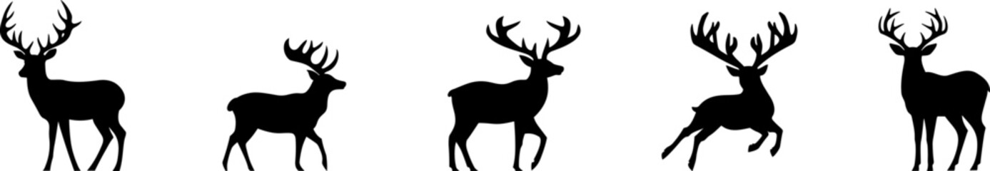 Collection of black deer icons.Logo of deer.Deer simple icon.Reindeer vector symbols.Set of deers.