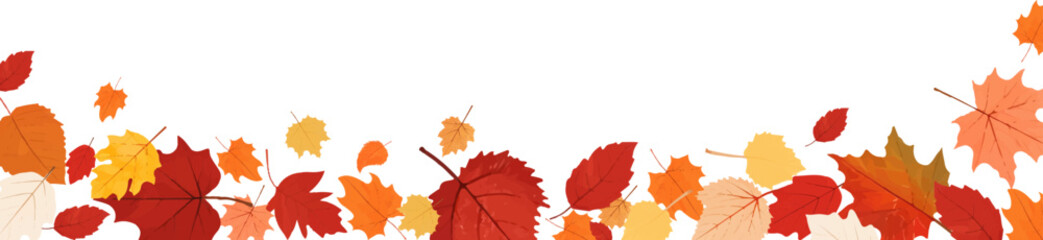 Naklejka na ściany i meble Autumn leaf border.Autumn leaves border frame.Leaf fall.Autumn flying leaves..Autumn leaves seamless border.Horizontal border with colorful leaves.