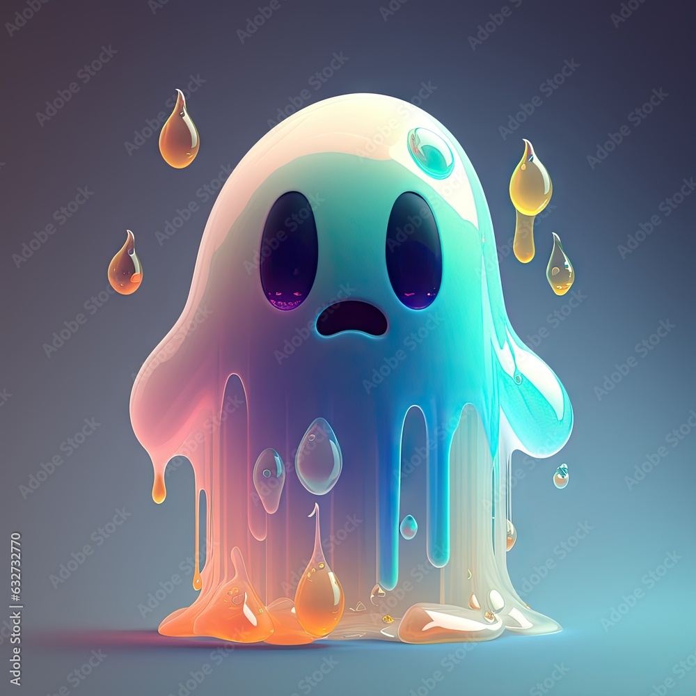 Wall mural monster happy ghost cartoon character ai generated - Wall murals