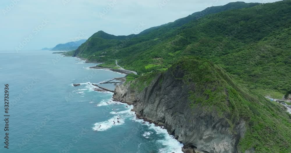 Sticker Drown fly over Shitiping Coastal Stone Step Plain in Hualien of Taiwan