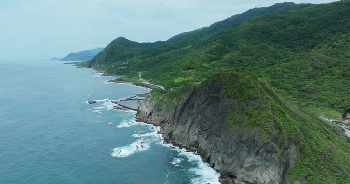 Drown fly over Shitiping Coastal Stone Step Plain in Hualien of Taiwan