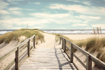 Obraz premium A path to the beach with old wooden fences and sand dunes