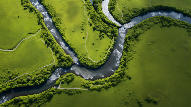 Drone shot of winding rivers