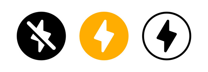flash thunder power icon, flash lightning bolt icon with thunder bolt - Electric power icon symbol - No flash light off icon - Power energy icon sign in filled, outline style for apps and website