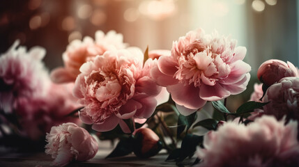 Pastel Peonies Bouquets of Flowers, bokeh 