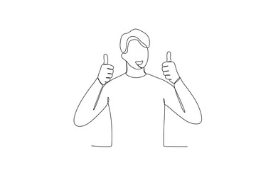 A man gave both thumbs up. World smile day one-line drawing