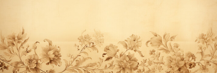 Vintage floral pattern on old yellowed paper background