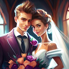 Portrait of romantic couple on wedding ceremony