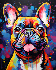 colorful portrait french bulldog, abstrat illustration, design, art, animal, colorful, wallpaper, cartoon, color, texture, symbol, graffiti