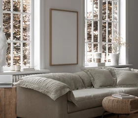 Zelfklevend Fotobehang Frame mockup in contemporary minimalist room interior, 3d render © artjafara