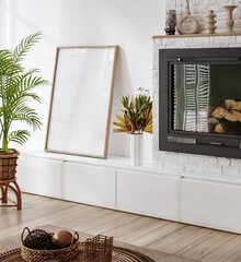 Frame mockup in Scandinavian interior, 3d render	