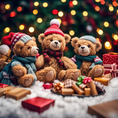 Christmas bears with tree and copy space