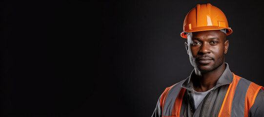 African American construction worker banner with copy space. Generative AI