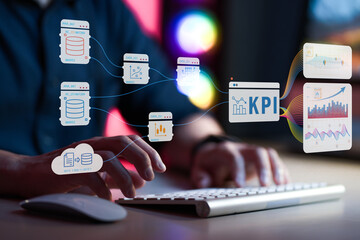 Analytics dashboard of Key Performance Indicator KPI using Business Intelligence, BI. metrics to...