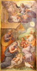 Foto op Aluminium GENOVA, ITALY - MARCH 6, 2023: The fresco of Adoration of Shepherds in church Chiesa di Santa Caterina by Andrea Semino (1526 - 1594). © Renáta Sedmáková