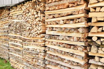 Printed roller blinds Firewood texture stacked dry firewood as a background