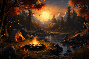 Autumn Campfire in the Wild Generative AI