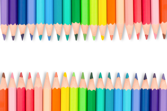 Isolated set of rainbow color wooden pencils. Multicolored bright background for your text. Frame