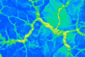 Yellow green and blue grainy abstract backdrop resembling neural network and electricity