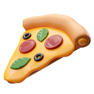 3d Render Illustration slice of pepperoni and olives pizza icon