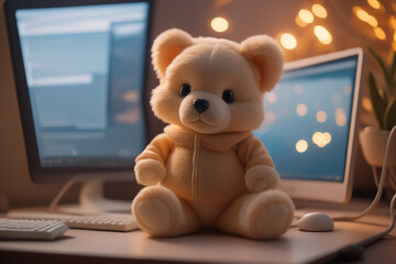 A close up of a soft toy teddy on  computer screen, detailed product photo, cute toy, product picture, backlight photo sample, highly detailed product photo, AI Generative
