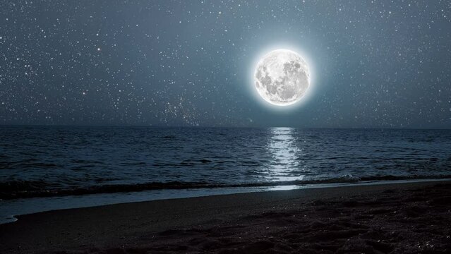 a night sea with a view of mountains and starry sky