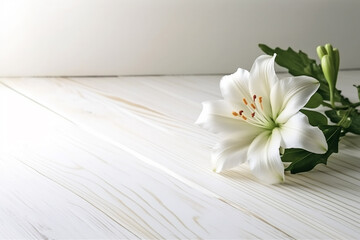Vibrant Dahlia Flower on White Wooden Background - Floral Copy Space - Created with Generative AI Tools