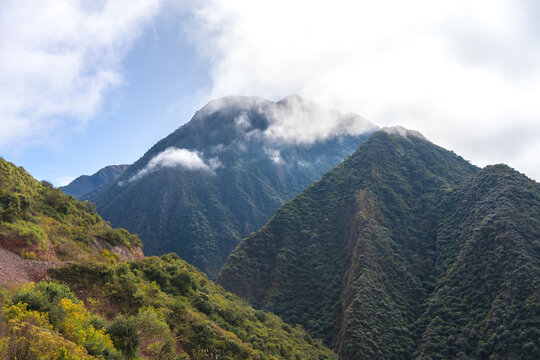 CLOUDS OVER THE MOUNTAINS. YUNGAS OF JUJUY, ARGENTINA. JUNGLE LANDSCAPE.