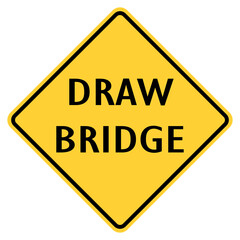 Vector graphic of a usa draw bridge highway sign. It consists of black lettering within a black and yellow square tilted to 45 degrees