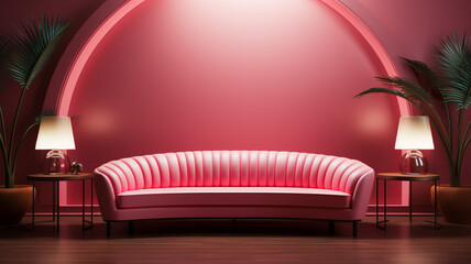 interior retro background in pink bright glamor style
