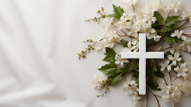 Fiori per messaggio funebre. Spazio per messaggio. Funerale. Ai generated.