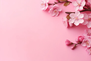 Fototapeta na wymiar Japanese Sakura Flower Over Pink Background - Large Copy Space | Stock Photo Created with Generative AI Tools