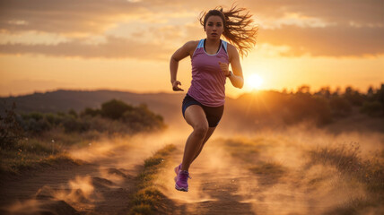 Fototapeta na wymiar woman running in the sunset