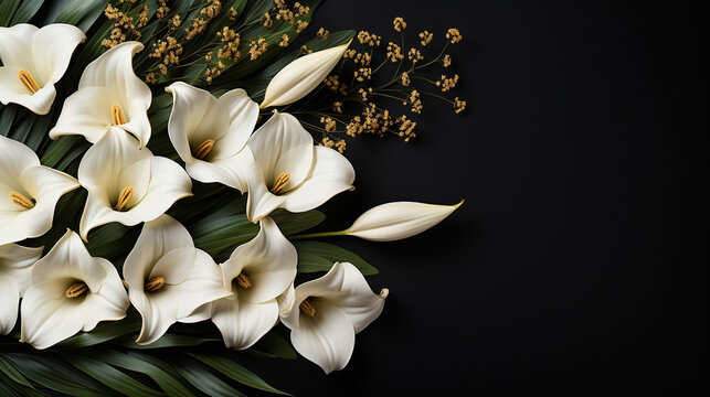 Fiori per messaggio funebre. Spazio per messaggio. Funerale. Ai generated.